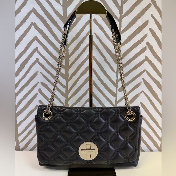 Kate Spade Black & Gold Astor Court Bag with Hot Pink Lining - Picture 1 of 9